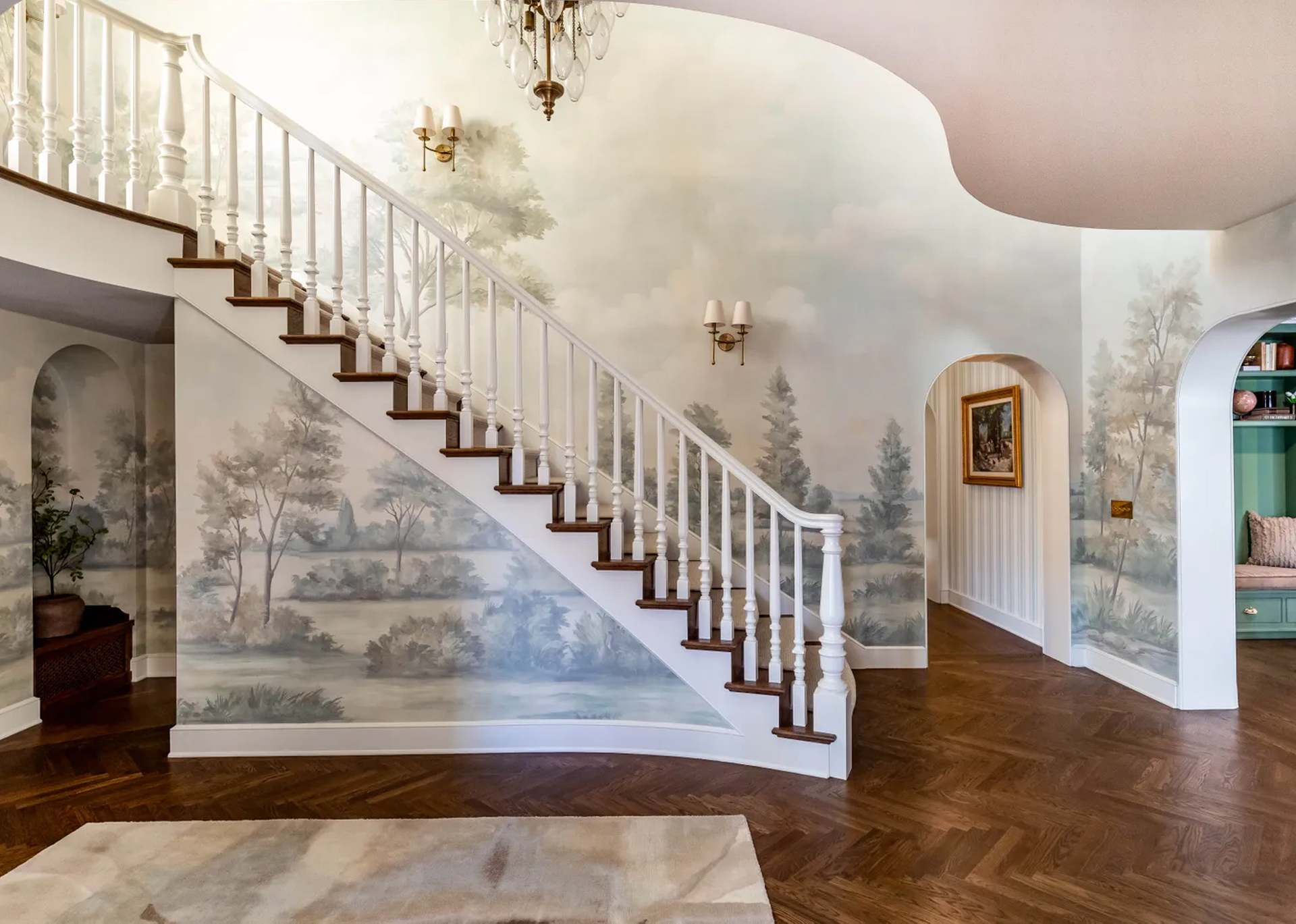 Staircase inside Tan France's Tudor-Style Dream House in Salt Lake City.