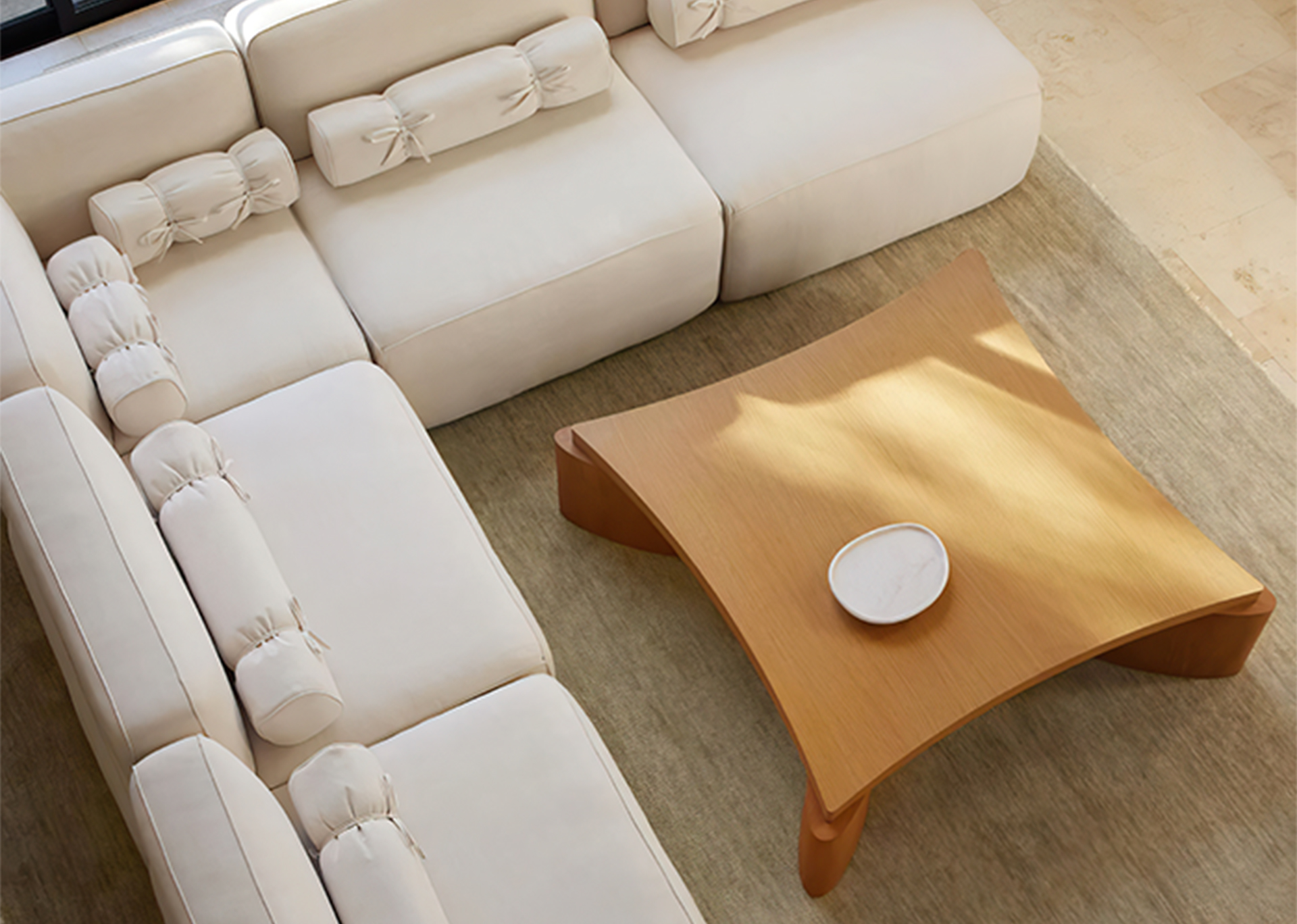 Birdseye view of living room couch.